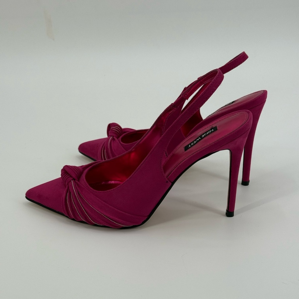 Nine West Faive Pink Suede Slingback Stiletto Pointed Toe Knot Detail Heels - Picture 8 of 16